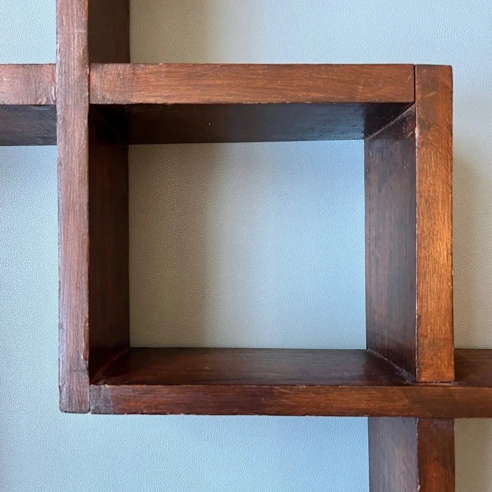 Vintage Display Shelf Mid Century Wood Floating Wall Shadow Box Curio Cabinet